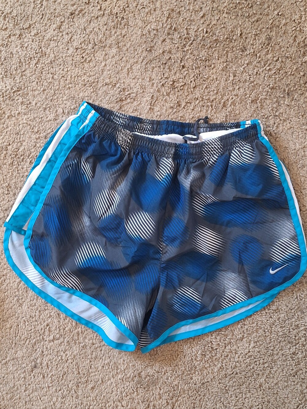 Nike Women's Blue and White Patterned Athletic Shorts